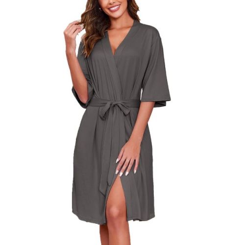 Ekouaer Short Robes for Women Lightweight Robes Knit Bathrobe Soft Sleepwear with Pockets Drak Grey XL