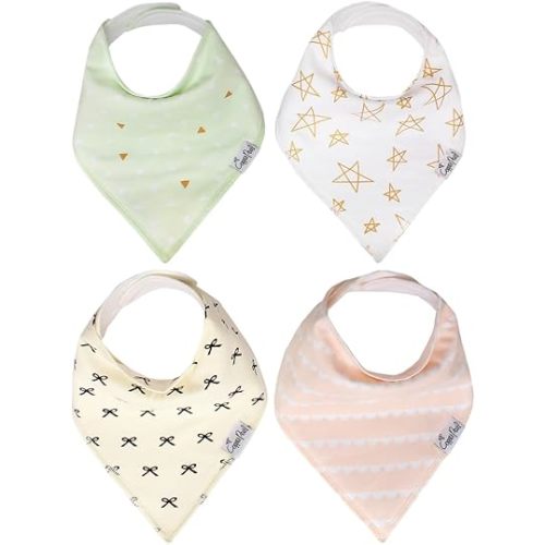 Copper Pearl 4 Pack Soft Cotton Baby Bibs for Drooling and Teething, Absorbent Drool Bibs for Baby Girl and Boy, Adjustable to Fit Newborns to Toddlers, Tons of Styles (Lola)