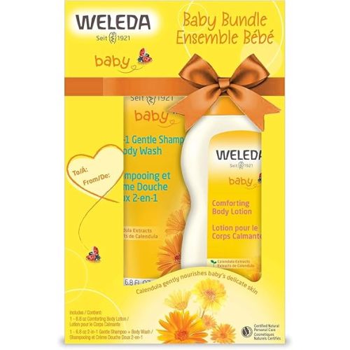 Weleda Baby Calendula Body Lotion and Shampoo-Body Wash Bundle, 6.8 Fluid Ounce (Pack of 2), Plant Rich Baby Care with Calendula and Sweet Almond Oil