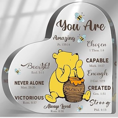 Winnie Inspirational Quotes Gifts for Women Winnie Motivational Acrylic Heart Motivational Gifts for Friends Coworkers Teacher Boss Desk Office Decor Sign Plaque