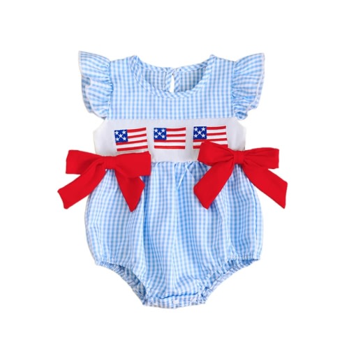 USA Checkered Bowtie Romper - Hazel & Bo