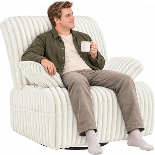 GRAINELL Oversized 40" Swivel Recliner Nursery Rocking Chairs, Ivory
