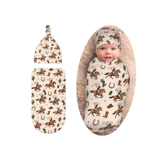 Western Baby Stuff Swaddle Blanket with Beanie Set, Soft Cactus Newborn Receiving Blanket for Shower Infant Gifts Girls Boys