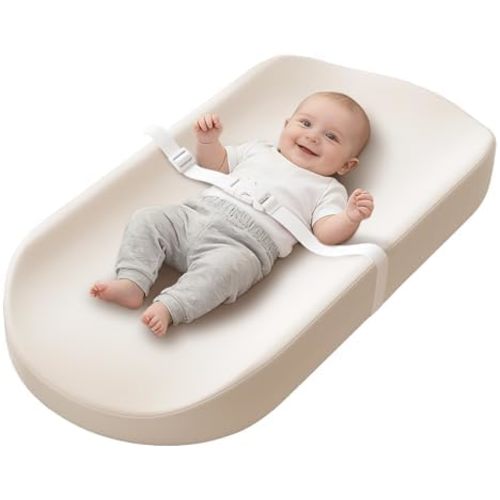 YACODAVO Baby Changing Pad with Vegan Leather Cover, Waterproof & Wipeable Changing Pad for Toddler, Flat Foam Travel Diaper Changing Pad for Dresser and Table, White