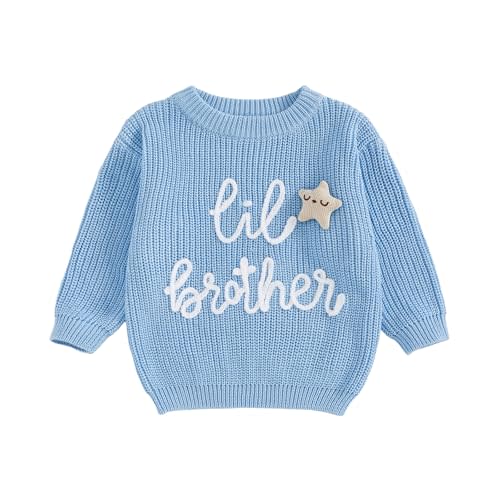Newborn Baby Boy Knit Sweater Outfit Little Lil Brother Long Sleeve Letter Embroidery Top Sweatshirt Infant Fall Clothes