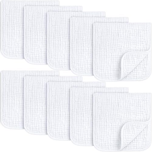 KeaBabies Organic Muslin Burp Cloths Baby Boy, Girl – 10-Pack 100% Cotton Muslin Burping Cloths for Babies, Newborn, 21x10 Large & Absorbent Spit Up Rags, Baby Washcloth, Infant Towels (Soft White)