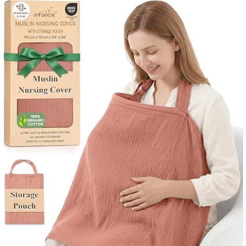 100% Organic Cotton Breastfeeding Nursing Cover 43x28 in Versatile