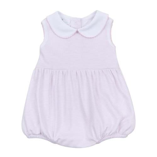 Mini Stripes Collared Sleeveless Bubble - Pink