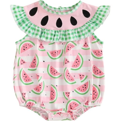 Newborn Baby Girls Watermelon Romper Fly Sleeve Ruffle Rompers Sleeveless Babydoll Collar Bodysuits Summer Clothes