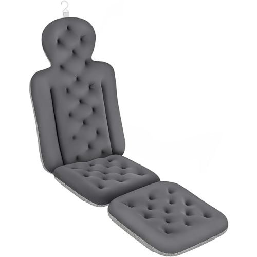 Bath Cushion, Full Body Bathtub Pillow with 160 Suction Cups, Bath Mat for Head and Neck Support, with Laundry Bag (Dark Gray, 56" x 16")