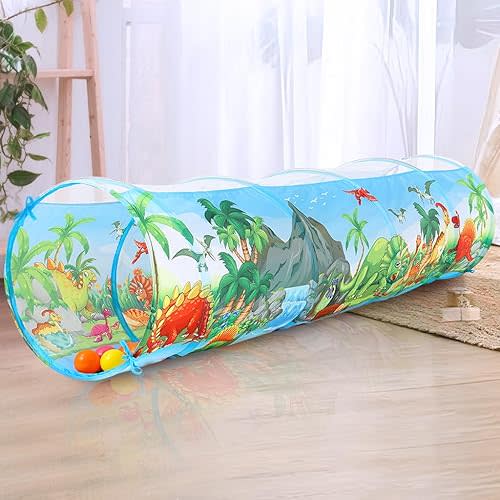 Dinosaur Kids Play Tunnel - Toddler Crawl Tunnel for Indoor Active Play, Foldable Baby Tunnel Toy for Boys & Girls, Encourages Crawling & Movement