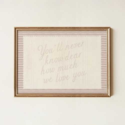 Vintage Girls Nursery Print: You'll Never Know Dear, Neutral Baby Girl Wall Art, Striped Girls Wall Art, Nursery Quote, Beige Nursery Decor