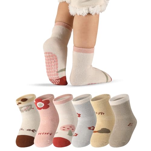Baby Socks with Grip 6 pairs Non anti Slip Thick Winter Warm cotton Infants