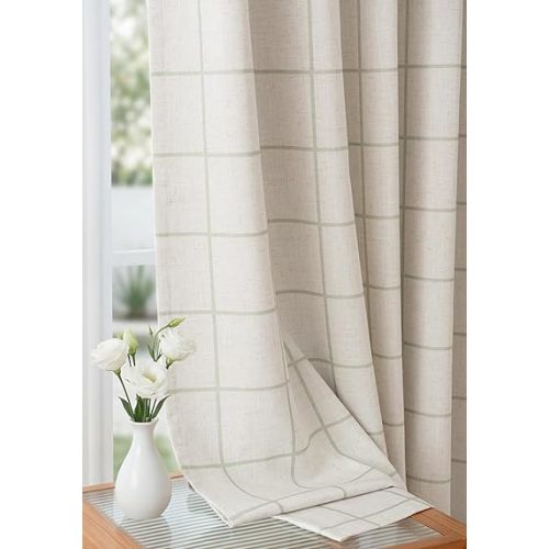 THREE GIRLS Pinch Pleated Plaid Curtains Blackout Linen Gingham Green Curtains for Living Room,Bedroom Checkered 84 Inches Long Double Layer 2 Panels Set Luxury and Modern Printed Design Darkening