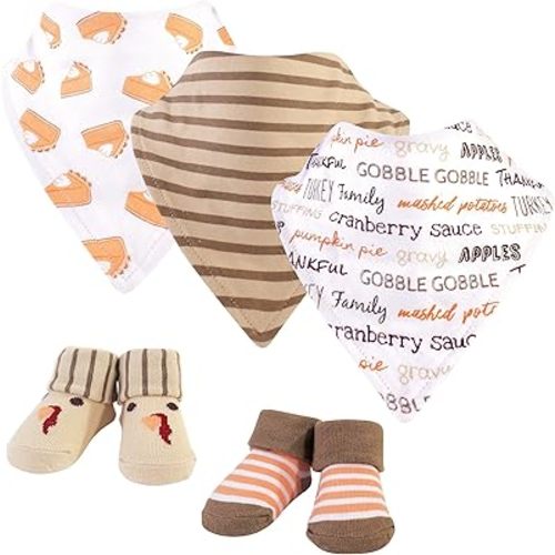 Hudson Baby Unisex Baby Cotton Bib and Sock Set, Pumpkin Pie, One Size