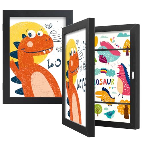 BAIJIALI Black Art Frames for Kids Artwork - Front Opening Holds 150 Drawings, 3D Crafts - 2 Packs 8.5x11 with mat or 9x12 without Mat