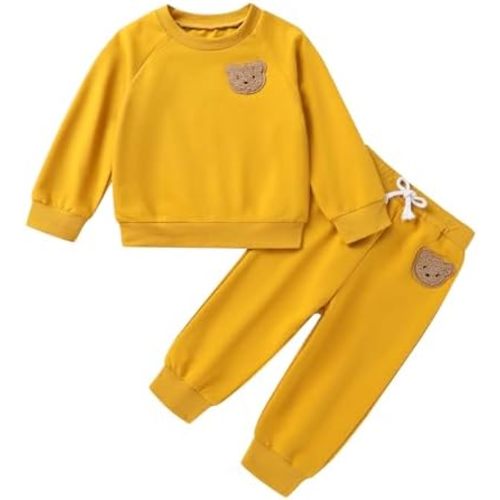 Fall Outfit for Toddler Boy Girl Long Sleeve Bear Sweatshirt Pant Sets Winter Pullover Clothes