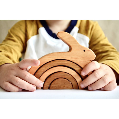 Wooden bunny personalized rainbow stacker toy&nbsp;Easter wooden gift Waldorf rabbit toy