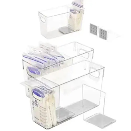 Ugotfeels Breastmilk Storage Container with L Shaped Separator Boards, Dividers Will Flatten Standing Breast Milk Bags in Organizer Bins Save Refrigerator Space | 2 Containers-Gray