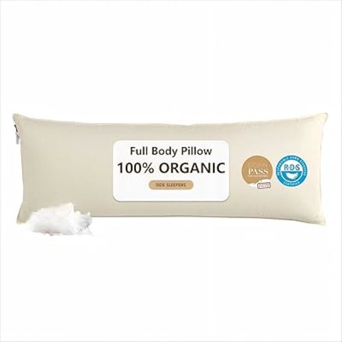 Goose Down Body Pillows for Adults, Large Body Pillow for Side Sleeper, Hugging Feather Body Pillow Insert, Cooling Full Length Long Pillow for Bed with 100% Organic Cotton Shell, Beige 20"x54"