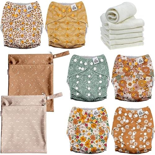 Mama Koala 3.0 Baby Cloth Diapers with 6 Inserts Bundle, with 2 Pack Reusable Wet Dry Bag