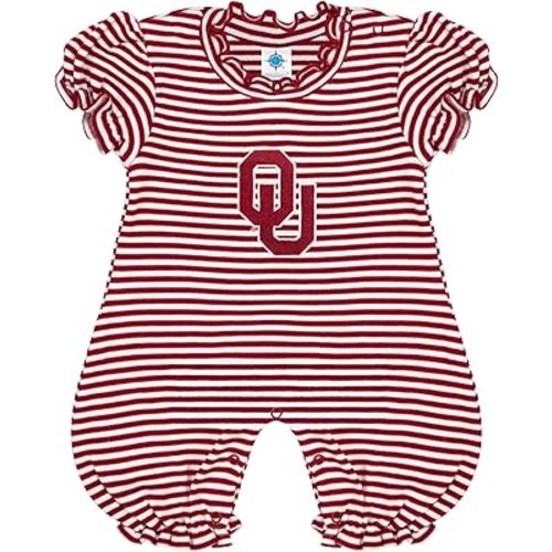 Creative Knitwear College Baby Striped Puff Sleeve Romper - Team Logo, Many Colors, for Girls (Newborn-12 Months)