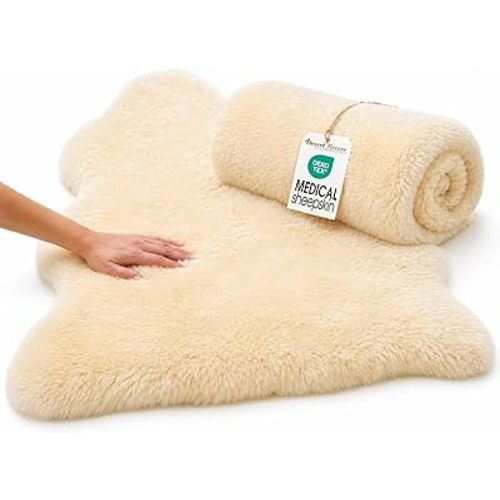 Desert Breeze Distributing Medical Sheepskin for Bedsores and Pressure Sore Relief | Oeko-Tex Certified Lambskin Pad, 24" x 41" Shorn Wool for Bed, Wheelchair, Recliner