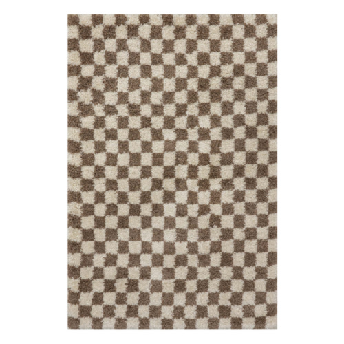 Bettie Retro Checkered Shag Rug | Beige – Rugs USA