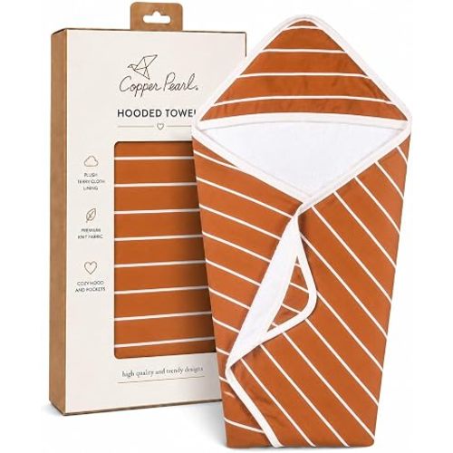 Copper Pearl Hooded Bath Towels Premium Knit/Terry Cloth Baby Towels with Hood, Pockets, and Cool Designs - Great to Gift and Make Bath Time Fun - Baby Bath Towel, Camel Stripe