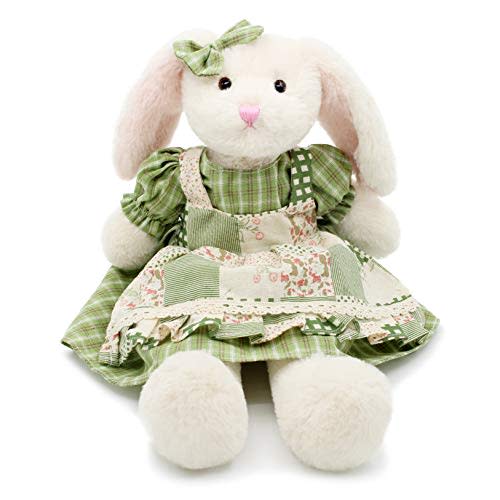 oits cute Small Soft Stuffed Animal Bunny Rabbit Plush Toy for Baby Girls 15inch (White Rabbit Wearing Green Plaid Dress)