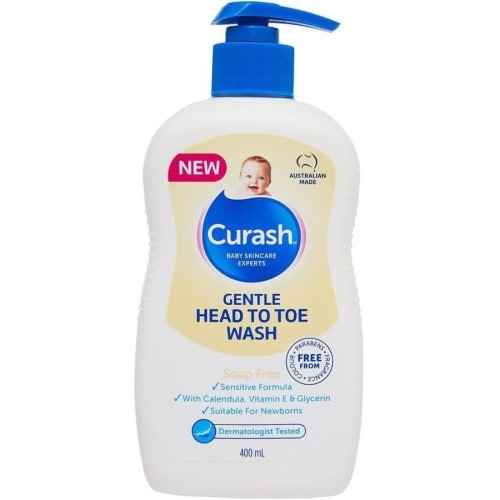 Curash Head to Toe Wash - Ideal for Newborns - for Sensitive Skin - with Calendula, Vitamin E & Glycerin - Soap, Alcohol, Paraben & Irritant Free - Over 90% Natural Products - Baby Essentials - 400ml