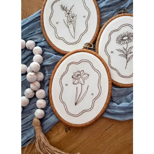 Custom birth flower embroidery artwork