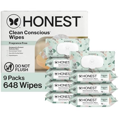 The Honest Company Unscented Wipes Over 99% Water Compostable Plant-Based Baby Hypoallergenic for Sensitive Skin EWG Verified Geo Mood 648 Count