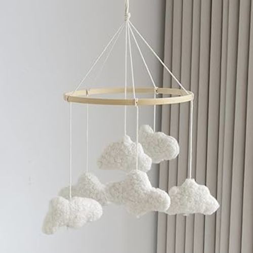 Cloud Mobile for Crib Boho Baby Mobile for Crib Bassinet Boucle Cloud Crib Mobile for Girls Boys Neutral Nursery Mobiles