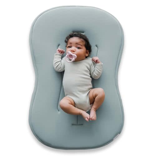 snuggle me® Baby Lounger Curve (0-6 Months) - Premium Organic Cotton with Foam Core, Machine-Washable Cover, Buttery-Soft & Breathable Infant Lounger with Travel Bag (30 in x 20 in x 1.9 in) - Slate