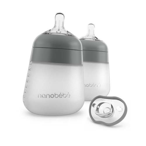 Nanobebe 2 Pack Grey Bottles + Paci