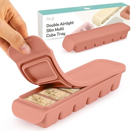 Firgi Silicone Ice Cube Freezer Tray with Lid, 100% Food-Grade Platinum Silicone,Leak Resistance & Dishwasher Safe for Baby Food Prep,Breast Milk,Purees, Korean Made (Indie Pink 2-Pack 1 oz/6 ct)