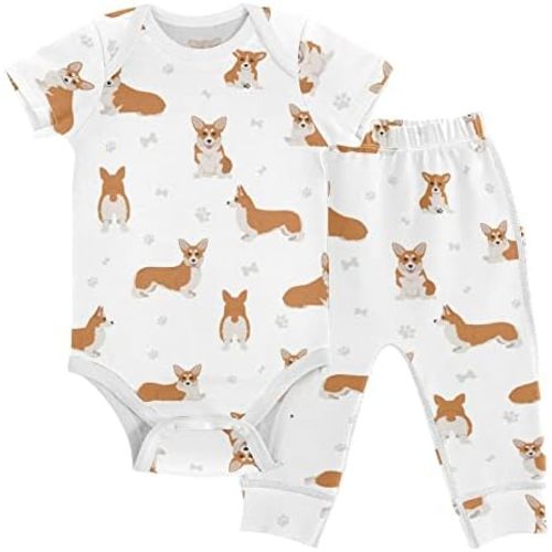 vvfelixl Baby Pants Sets Black Dachshund Long Haired Short Sleeve Baby Clothes for Boys Girls 0-24M