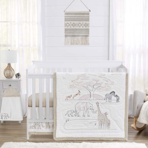 Sweet Jojo Designs Serengeti Animals Taupe Brown Black White 4 Piece Crib Bedding Set
