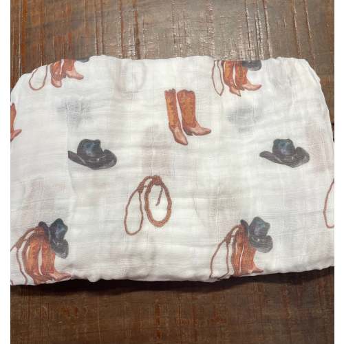 LB-Cowboy-Swaddle Life Is Better In Boots Western Baby Muslin Swaddle Blanket