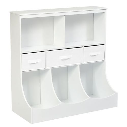 Costway Freestanding Combo Shelf Cubby Bin W/3 Baskets White