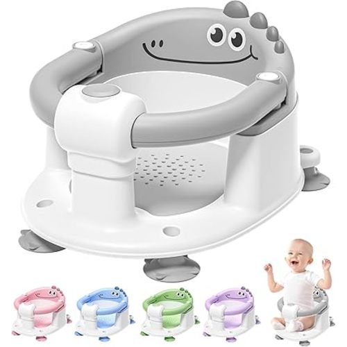 TPN Baby Bath Seat for Babies 6 Months & Up, Non-Slip Toddler Bath Seat with 5 PCS Waterproof Emoji Stickers, Portable Infant Bath Seat for Baby(Grey)