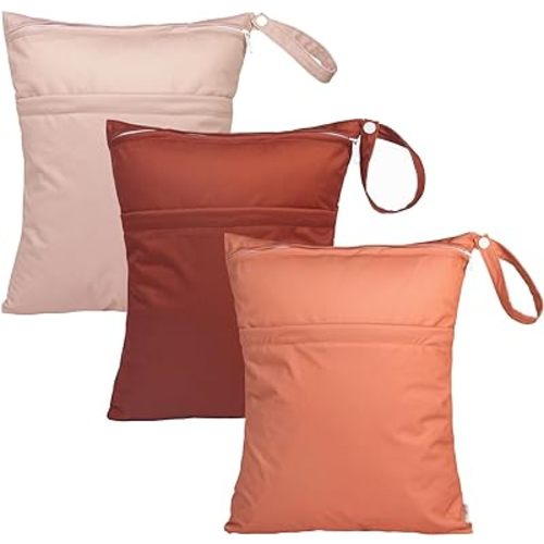 babygoal Wet Dry Bags 3 Pack for Baby Cloth Diapers, Washable Travel Bags, Beach, Pool, Gym Bag for Swimsuits & Wet Clothes with Two Pockets, Snap Handle 3LN33