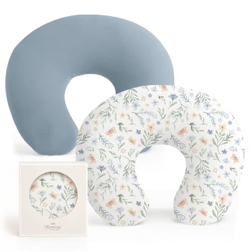 Konssy 2 Pack Nursing Pillow Covers, Soft Stretchy Cover for Breastfeeding | Covers Only, Milk Silk Fabric, Breathable & Machine Washable, Slipcovers for Newborn Baby Boy Girl, (Blue Grass, Ice Blue)