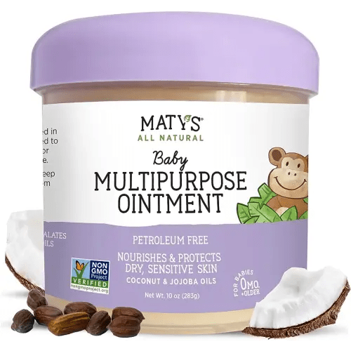 Matys Multipurpose Baby Ointment, All Over Gentle Skin Protection for Newborns & Up, Soothes Dry Irritated Skin, Diaper Area, Dry Scalp, Drool Irritation, Petroleum Free, Fragrance Free, 10 oz tub