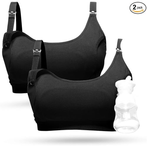 Momcozy Pumping Bra Hands Free, Pumping and Nursing Bra in One Holding Breast Pump for Spectra, Lansinoh, Medela, Black-2pk, X-Large