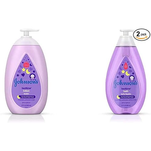 Johnson's Moisturizing Bedtime Baby Lotion, 27.1 fl. oz with Bedtime Baby Bath with Soothing NaturalCalm Aromas, Hypoallergenic & Tear Free Formula, 27.1 fl. oz
