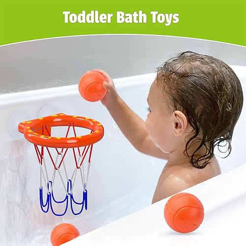Bath Toys - Bathtub Basketball Hoop for Kids Toddlers - Mold Free Bath Toys with Suction Cup & 3 No Hole Balls - Shower and Bathtub Toys for Toddlers - Boys Girls