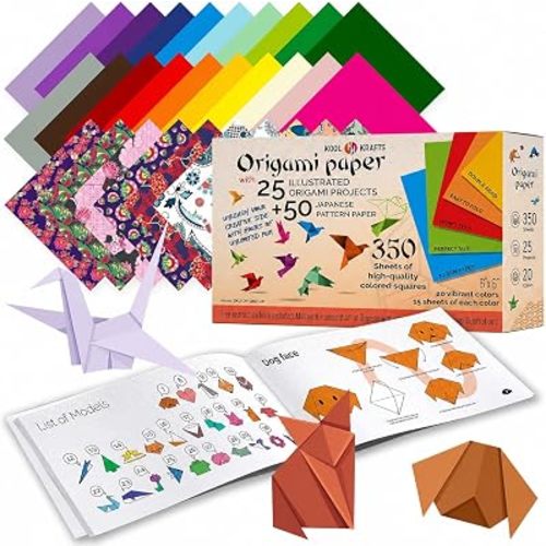 Origami Paper | 350 Origami Paper Kit | Set Includes - 300 Sheets 20 Colors 6x6 | 50 Traditional Japanese Patterns | Origami Book 25 Easy Colored Projects | Kids Crafts | Christmas Gifts for boys 8-12