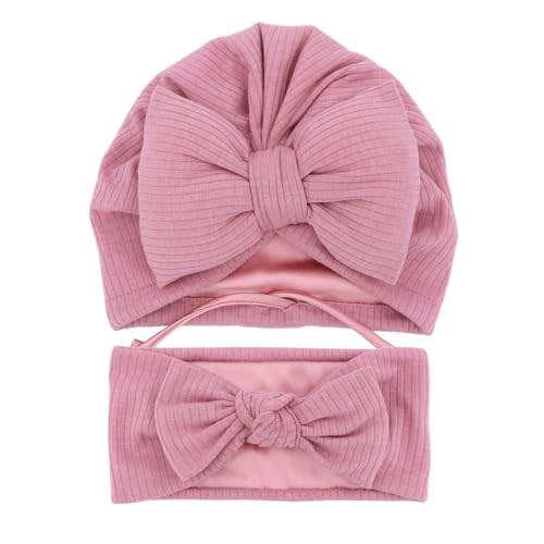 Jomila Bundle of Bonnet and Headband for Baby Newborn Silk Satin Lined Beanie Toddler Infant Girls Adjustable Hat 0-6 Months